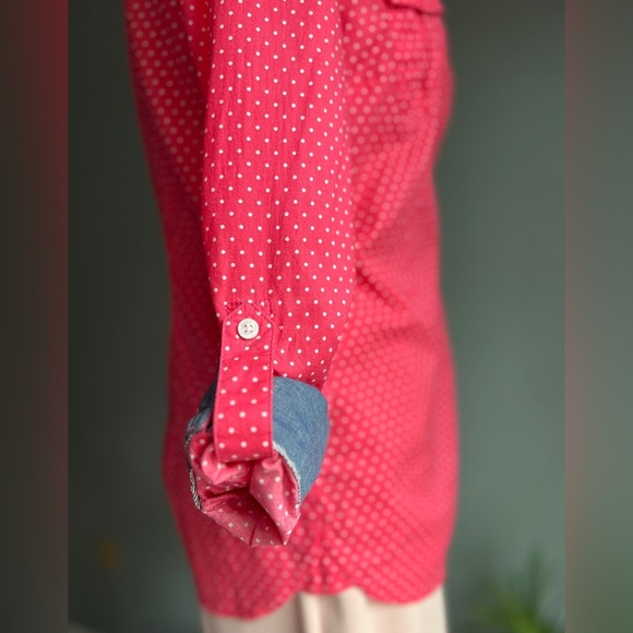 Tommy Hilfiger Polka Dot Button-Up Shirt Pink and White M - Picture 4 of 9